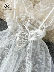 Sheer Lace Ruffled Night Dress