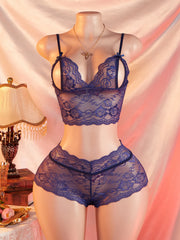 Women Floral Lace Bra Shorts Set