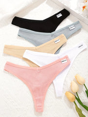 Waffle Knit Thong Panties 5-Pack