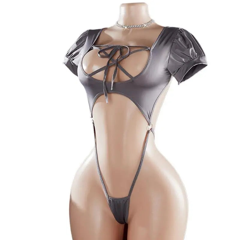 Gray lingerie set on a mannequin against a white background