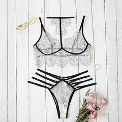 Hollow Lace Halter Bodysuit Set