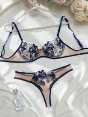Embroidered Mesh Lingerie Set – Transparent 3-Point Intimate Bra & Panty