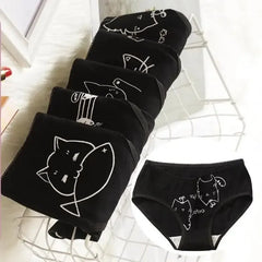 Cute Cat Print Cotton Briefs 5pcs
