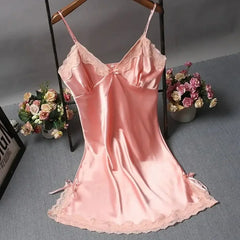 Lace Patchwork V-Neck Sleeveless Camisole Nightgown
