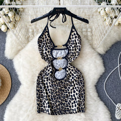 Halter Leopard Print Bodycon Dress – Backless & Hollow-Out
