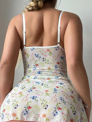 Sexy 2-Piece Lingerie Set with Lace Bow & Slit Nightgown