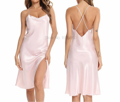 Satin Ruffled Spaghetti Strap Nightdress