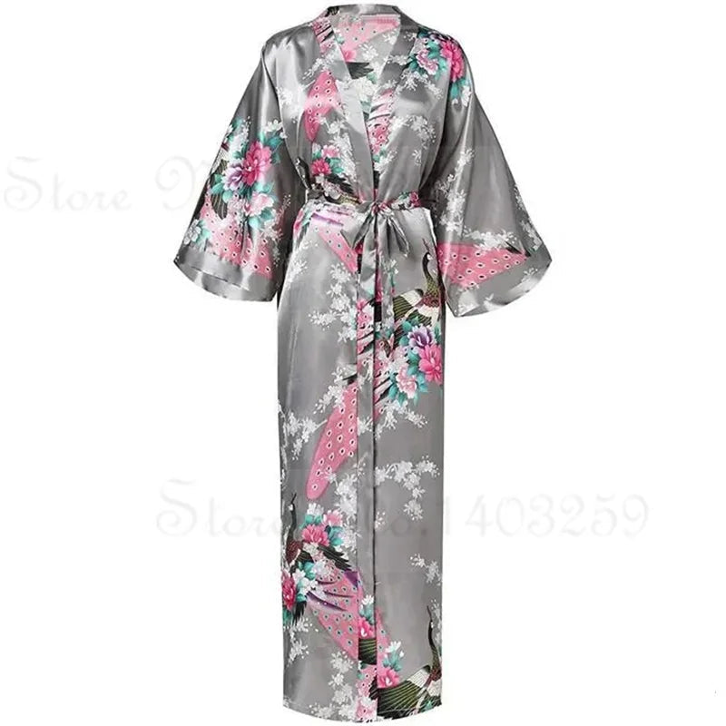Floral patterned robe with a pocket on a white background