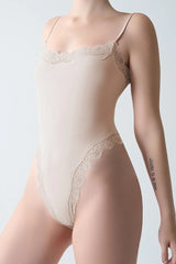 Lace Trim Adjustable Strap Cami Bodysuit Women