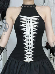 Mall Goth Halter Mini Dress – Slim Fit E-Girl Grunge Bandage Streetwear