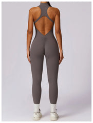 Women’s V-Back One-Piece Sports Jumpsuit with Zipper