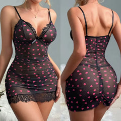 Floral Print Lace Trim Slip Nightgown Women