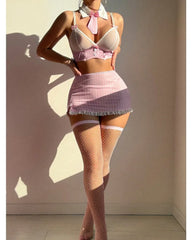 Elegant Striped Lace Lingerie Set