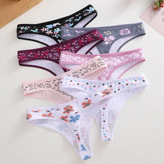 Women's Cotton Print Thong 7-Piece Set