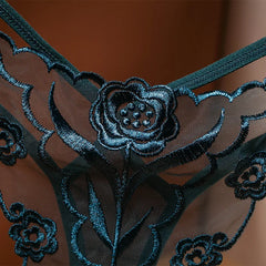 Floral Embroidered Mesh Low Rise G-String