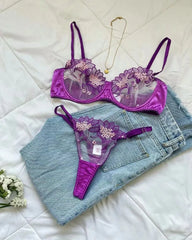 Sexy Mesh Embroidery Lingerie Set