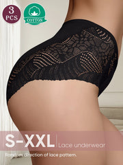 Black lace underwear with '3 PCS' and 'Cotton' labels on a neutral background