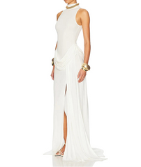 Elegant High-Waist Split Maxi Dress