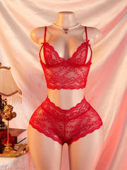Women Floral Lace Bra Shorts Set