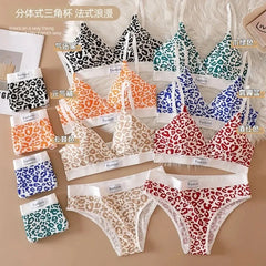 Summer New Women's Leopard Print Traceless and Steel Rim Bra Adjustable Shoulder Strap Back Women's Underwear Set