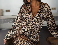 Leopard Satin Lounge Pajama Set