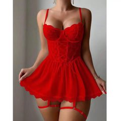 Women's Lace Mesh Babydoll Mini Nightgown