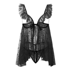 Black lace lingerie set on a white background