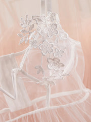 White Embroidered Mesh Nightgown – Backless Tassel V-Neck Dress