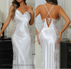 Lace Hollow Satin Mini Nightdress