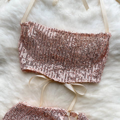 Sexy Sequin Halter Mini Set – Lace-Up & Backless Clubwear