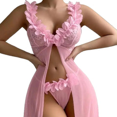 Floral 3D Appliqué Sheer Lingerie Set