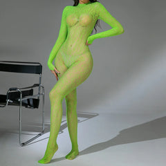 Lace Knit Mock Neck Full Body Catsuit