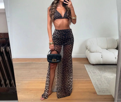 Leopard 3-Piece High-Waist Bikini Set – Bandeau Top & Cover-Up