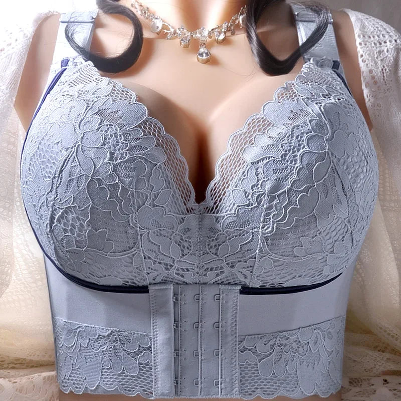 Lace corset on a mannequin with a neutral background