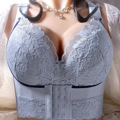 Lace corset on a mannequin with a neutral background