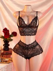 Women Floral Lace Bra Shorts Set