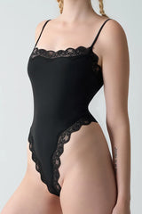 Lace Trim Adjustable Strap Cami Bodysuit Women