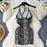 Halter Leopard Print Bodycon Dress – Backless & Hollow-Out