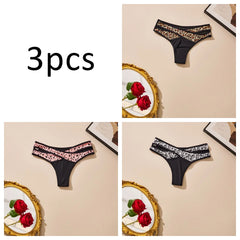 3-Piece Leopard Print Low Rise Thongs