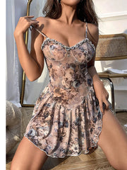 Floral Print Women's Short Babydoll Nightgown