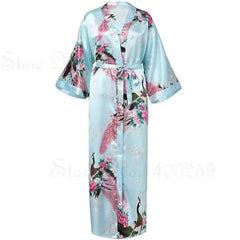 Floral satin robe with a pocket on a white background