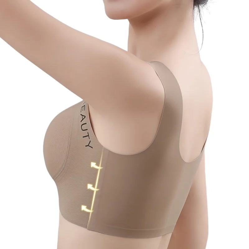 Beige compression garment with 'BEAUTY' text on a white background