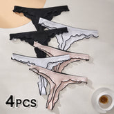 Four pairs of women's underwear in black, white, and pink on a light background.
