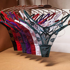 Floral Embroidered Mesh Low Rise G-String