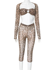 3-Piece Leopard Print Set – Shawl, Bandage Bra & Elastic Waist Pants