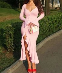 Pink Flare Sleeve Maxi Dress