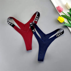 Ribbed Cotton V-Shape Letter Thong 2-Pack
