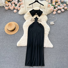 Sexy Hollow-Out Sheath Dress – Cross Halter & Backless Design