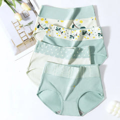 4 Set of light green women's underwear with floral waistband on a white background