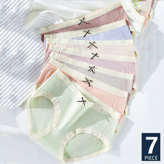 Solid Cotton Low-Rise Bow Briefs 7 Pack